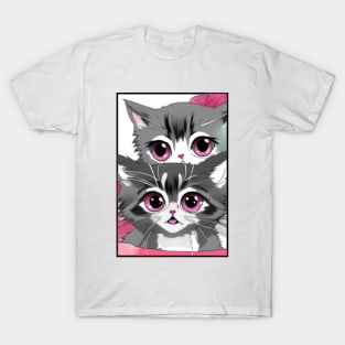 Cute Anime Kittens with Large Pink Eyes T-Shirt